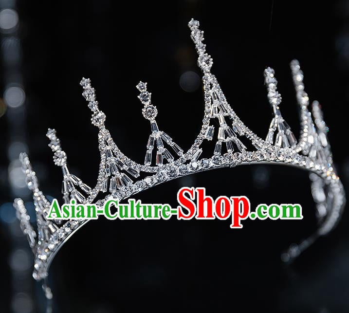 Top Grade Bride Zircon Beads Royal Crown Wedding Hair Accessories for Women