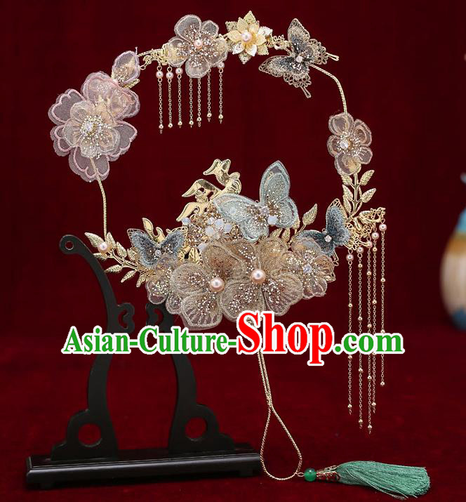 Chinese Traditional Wedding Flowers Butterfly Palace Fans Ancient Bride Prop Fan for Men Chinese Traditional Wedding Flowers Butterfly Palace Fans Ancient Bride Prop Fan for Men