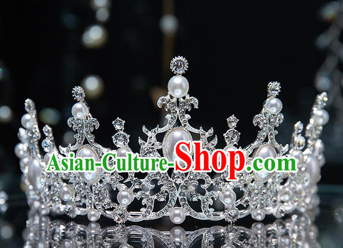 Top Grade Bride Pearls Crystal Royal Crown Wedding Hair Accessories for Women