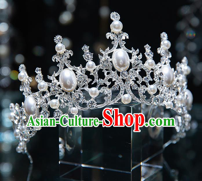 Top Grade Bride Pearls Crystal Royal Crown Wedding Hair Accessories for Women