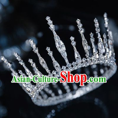Top Grade Bride Zircon Round Royal Crown Wedding Hair Accessories for Women