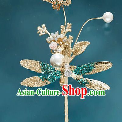Top Grade Bride Green Crystal Dragonfly Hair Claw Wedding Hair Accessories for Women