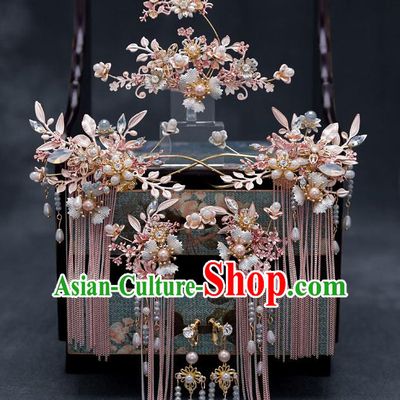 Chinese Traditional Bride Shell Hair Comb Handmade Hairpins Wedding Hair Accessories Complete Set for Women