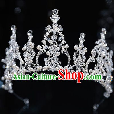 Top Grade Handmade Princess Crystal Beads Royal Crown Wedding Bride Hair Accessories for Women