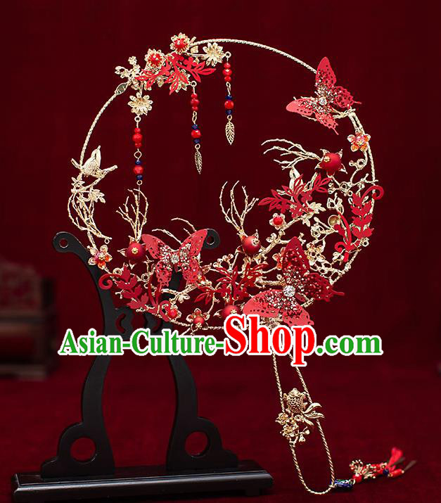 Chinese Traditional Wedding Red Palace Fans Ancient Bride Prop Round Fan for Men Chinese Traditional Wedding Red Palace Fans Ancient Bride Prop Round Fan for Men