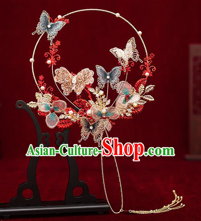 Chinese Traditional Wedding Palace Fans Ancient Bride Prop Butterfly Round Fan for Men Chinese Traditional Wedding Palace Fans Ancient Bride Prop Butterfly Round Fan for Men