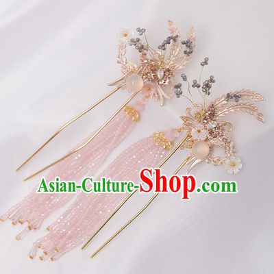 Top Chinese Traditional Hair Clip Handmade Hanfu Pink Tassel Hairpins Hair Accessories for Women
