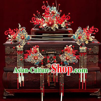 Top Chinese Traditional Wedding Hair Comb Bride Handmade Hairpins Hair Accessories Complete Set