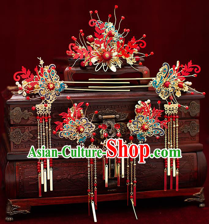 Top Chinese Traditional Wedding Hair Comb Bride Handmade Hairpins Hair Accessories Complete Set Top Chinese Traditional Wedding Hair Comb Bride Handmade Hairpins Hair Accessories Complete Set