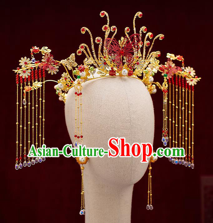 Top Chinese Traditional Wedding Royal Crown Bride Handmade Hairpins Hair Accessories Complete Set Top Chinese Traditional Wedding Royal Crown Bride Handmade Hairpins Hair Accessories Complete Set