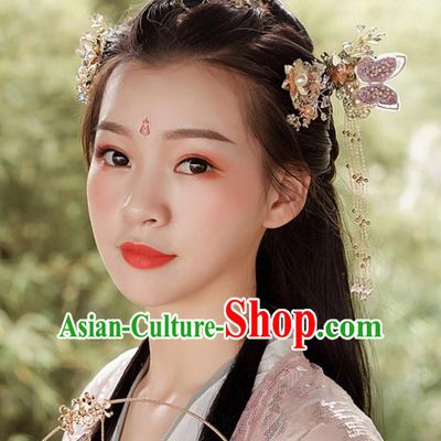 Top Chinese Traditional Wedding Purple Butterfly Hair Comb Bride Handmade Tassel Hairpins Hair Accessories Complete Set
