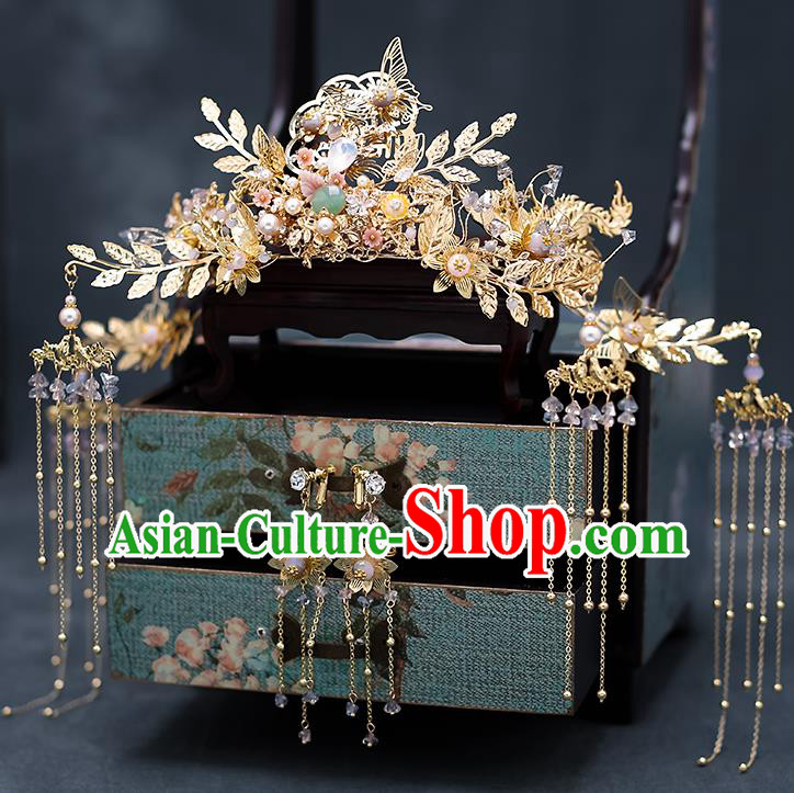 Top Chinese Traditional Wedding Bride Handmade Hairpins Hair Accessories Complete Set Top Chinese Traditional Wedding Bride Handmade Hairpins Hair Accessories Complete Set