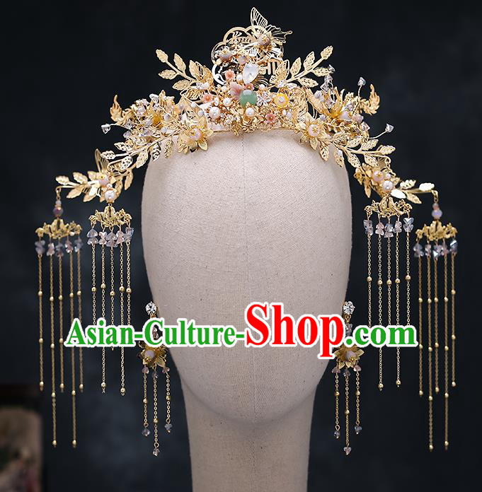 Top Chinese Traditional Wedding Bride Handmade Hairpins Hair Accessories Complete Set Top Chinese Traditional Wedding Bride Handmade Hairpins Hair Accessories Complete Set