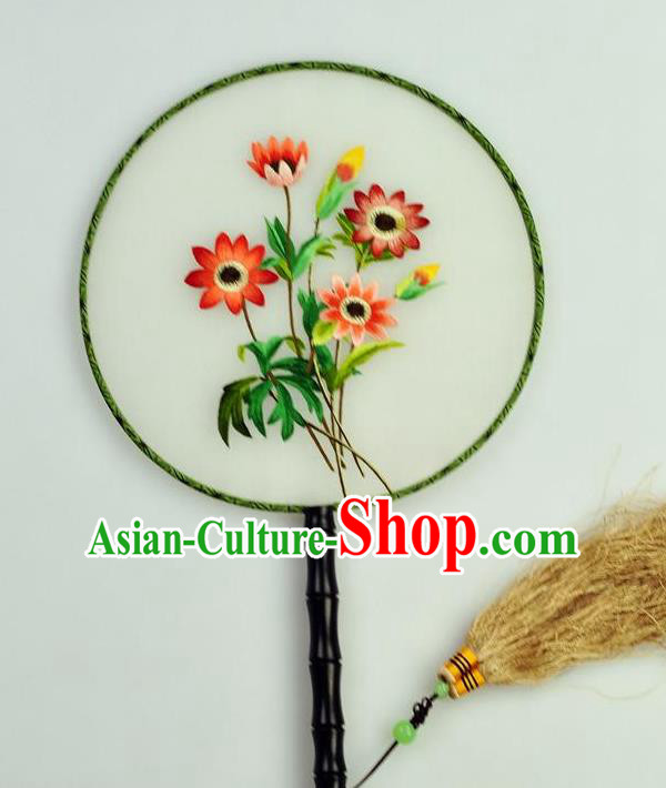 Chinese Traditional Embroidered Flowers Silk Fans Craft Handmade Su Embroidery Palace Fan Round Fan Chinese Traditional Embroidered Flowers Silk Fans Craft Handmade Su Embroidery Palace Fan Round Fan