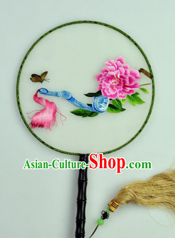 Chinese Traditional Embroidered Peony Silk Fans Craft Handmade Su Embroidery Palace Fan Round Fan Chinese Traditional Embroidered Peony Silk Fans Craft Handmade Su Embroidery Palace Fan Round Fan