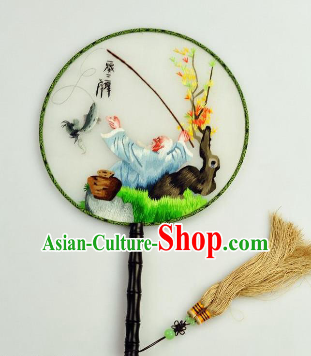 Chinese Traditional Embroidered Silk Fans Craft Handmade Su Embroidery Palace Fan Round Fan Chinese Traditional Embroidered Silk Fans Craft Handmade Su Embroidery Palace Fan Round Fan