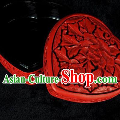 Traditional Chinese Handmade Lacquerware Carving Peony Box Craft Rouge Box