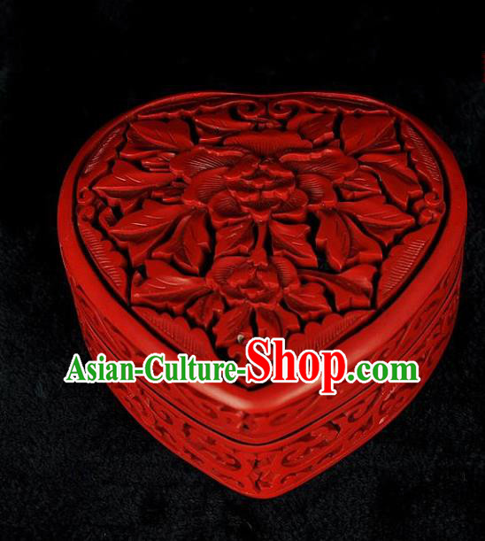 Traditional Chinese Handmade Lacquerware Carving Peony Box Craft Rouge Box Traditional Chinese Handmade Lacquerware Carving Peony Box Craft Rouge Box
