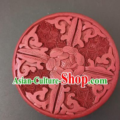 Traditional Chinese Handmade Lacquerware Carving Peony Round Box Craft Rouge Box