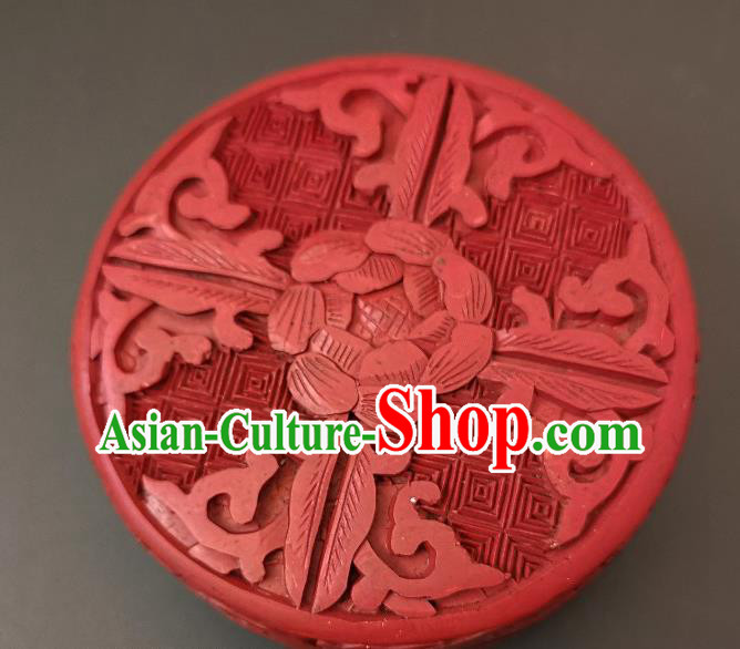 Traditional Chinese Handmade Lacquerware Carving Peony Round Box Craft Rouge Box Traditional Chinese Handmade Lacquerware Carving Peony Round Box Craft Rouge Box