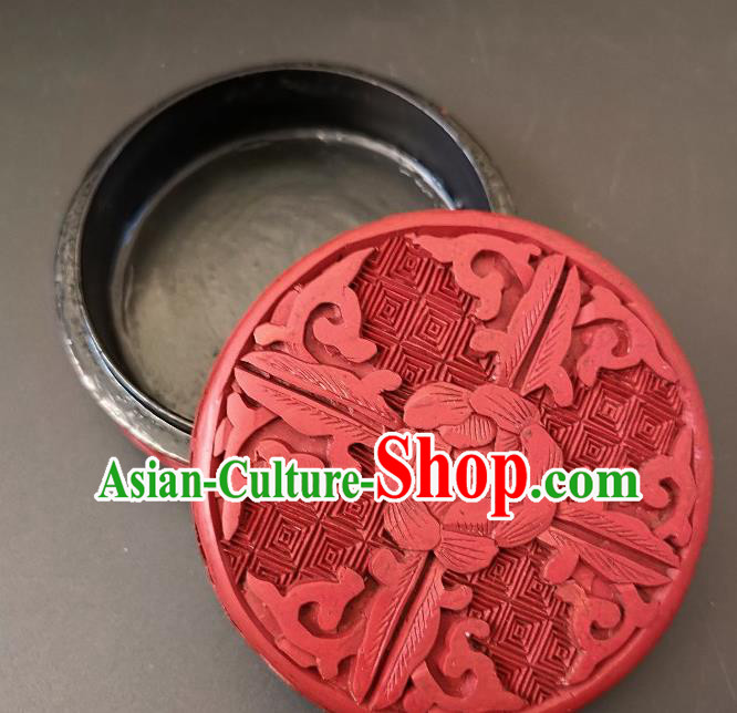 Traditional Chinese Handmade Lacquerware Carving Peony Round Box Craft Rouge Box Traditional Chinese Handmade Lacquerware Carving Peony Round Box Craft Rouge Box