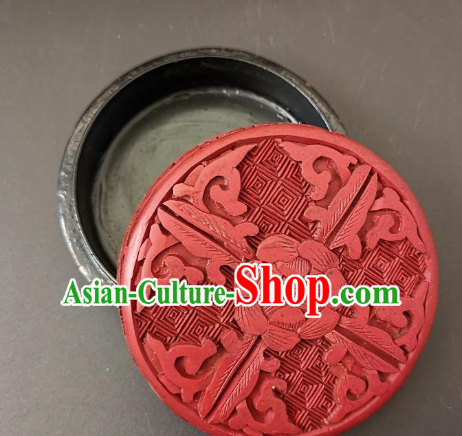 Traditional Chinese Handmade Lacquerware Carving Peony Round Box Craft Rouge Box Traditional Chinese Handmade Lacquerware Carving Peony Round Box Craft Rouge Box