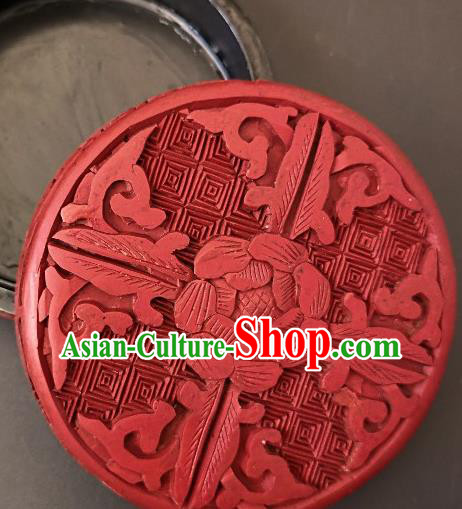 Traditional Chinese Handmade Lacquerware Carving Peony Round Box Craft Rouge Box Traditional Chinese Handmade Lacquerware Carving Peony Round Box Craft Rouge Box