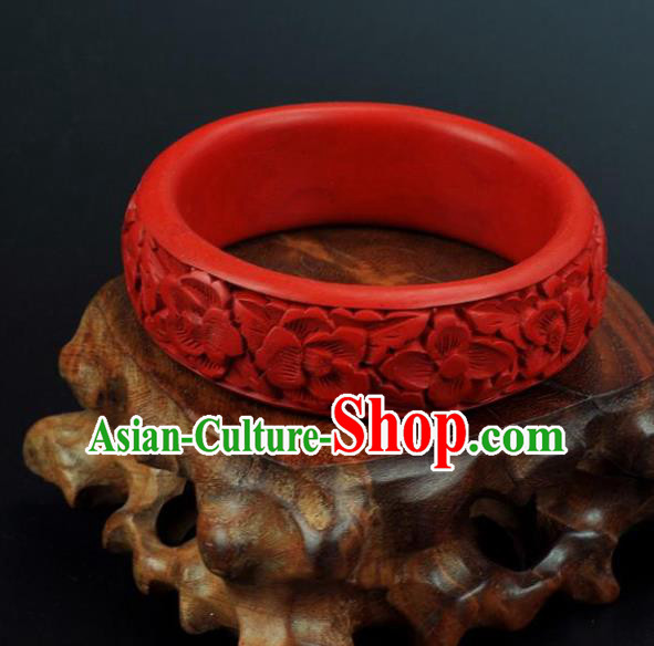 Traditional Chinese Handmade Wood Bracelet Lacquerware Carving Flowers Bangle Craft Traditional Chinese Handmade Wood Bracelet Lacquerware Carving Flowers Bangle Craft