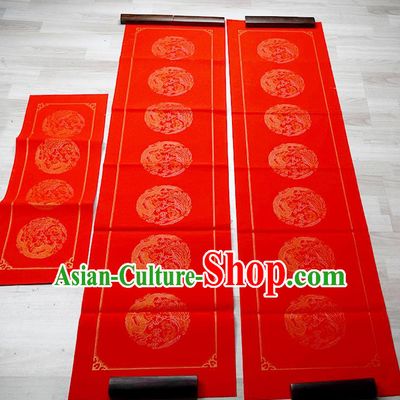 Traditional Chinese Spring Festival Couplet Paper Handmade Dragon Phoenix Pattern Red Scroll Paper with Streamer Craft