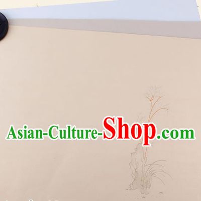 Traditional Chinese Classical Bamboo Stone Pattern Beige Paper Handmade Calligraphy Xuan Paper Craft