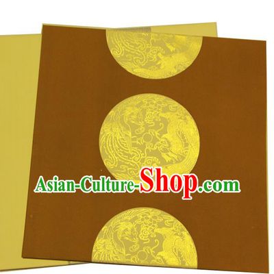 Traditional Chinese Classical Dragon Phoenix Pattern Brown Scroll Paper Handmade Calligraphy Seven Characters Couplet Xuan Paper Craft