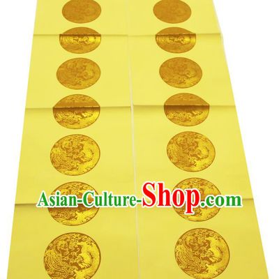 Traditional Chinese Classical Dragon Phoenix Pattern Yellow Scroll Paper Handmade Calligraphy Seven Characters Couplet Xuan Paper Craft