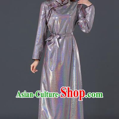Chinese Traditional Mongolian Pink Dress Ethnic Woman Informal Costume Mongol Minority Garment