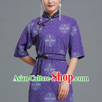 Traditional Chinese Ethnic Informal Costume Woman Apparels Mongol Minority Garment Mongolian Nationality Purple Dress