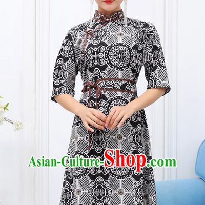 Traditional Chinese Ethnic Woman Black Dress Mongol Minority Garment Costume Mongolian Nationality Informal Apparels