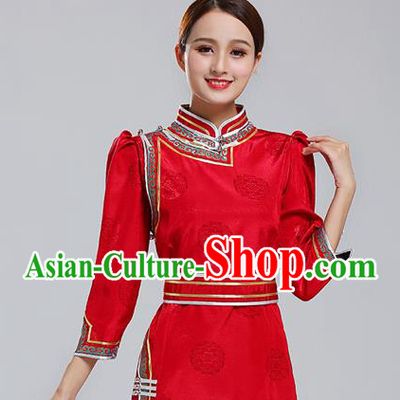 Traditional Chinese Ethnic Costume Mongol Minority Red Dress Garment Mongolian Nationality Apparels for Woman