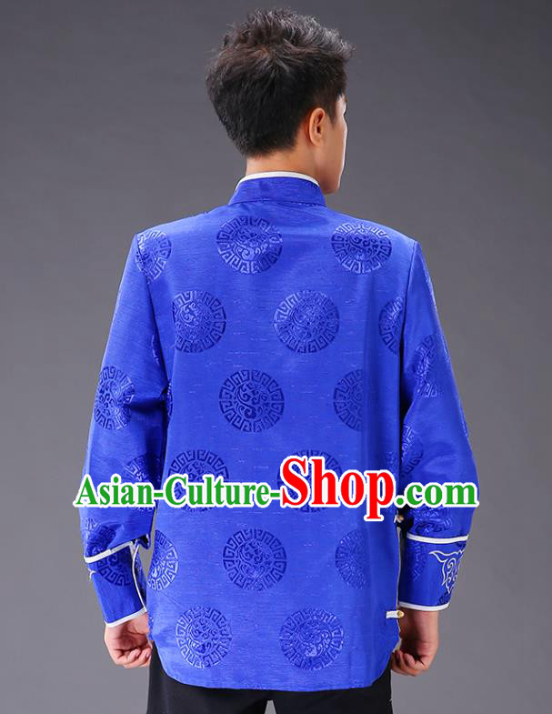 Chinese Traditional Mongol Minority Costume Ethnic Men Shirt Garment Mongolian Royalblue Jacket Chinese Traditional Mongol Minority Costume Ethnic Men Shirt Garment Mongolian Royalblue Jacket