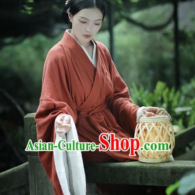 Chinese Traditional Ancient Palace Woman Garment Jin Dynasty Imperial Consort Red Flax Dress Hanfu Costumes