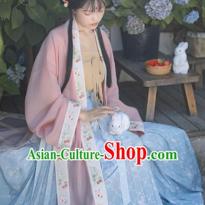 Chinese Ancient Village Girl Garment Song Dynasty Young Lady Dress Traditional BeiZi Top and Skirt Hanfu Costumes Complete Set