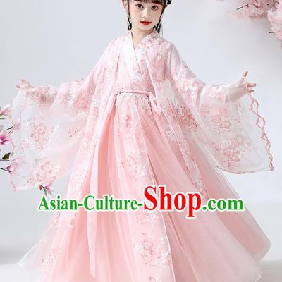 Chinese Traditional Royal Princess Pink Hanfu Dress Ancient Han Dynasty Girl Costumes Cloak Blouse and Skirt Apparels for Kids