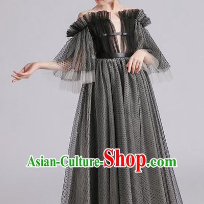 Top Grade Girls Stage Show Grey Veil Dress Children Birthday Costume Baby Princess Full Dress