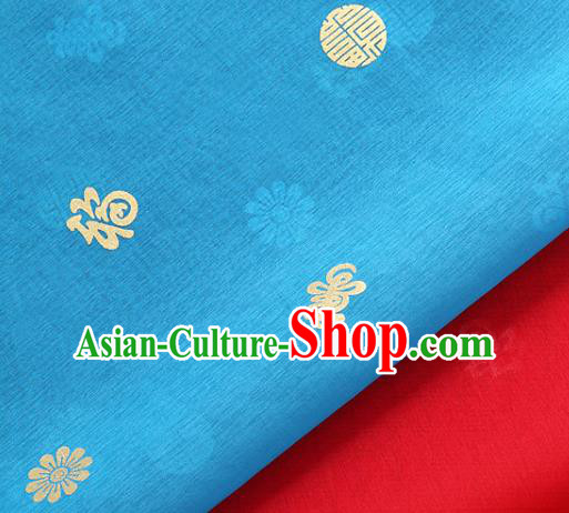 Asian Korea Traditional Longevity Chrysanthemum Pattern Blue Silk Fabric Korean Fashion Material Asian Korea Traditional Longevity Chrysanthemum Pattern Blue Silk Fabric Korean Fashion Material