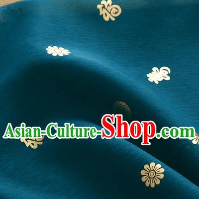 Asian Korea Traditional Longevity Chrysanthemum Pattern Teal Silk Fabric Korean Fashion Hanbok Material