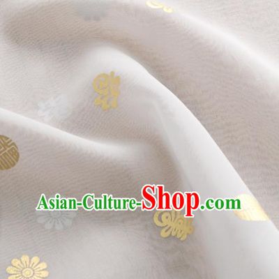 Asian Korea Traditional Longevity Chrysanthemum Pattern White Silk Fabric Korean Fashion Hanbok Material