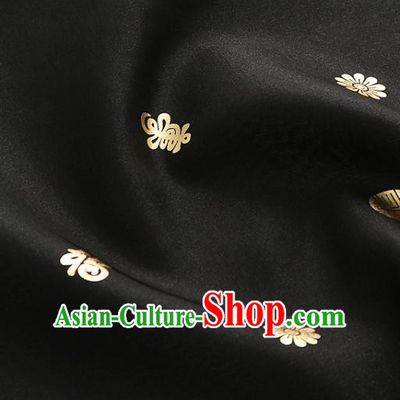 Asian Korea Traditional Longevity Chrysanthemum Pattern Black Silk Fabric Korean Fashion Hanbok Material