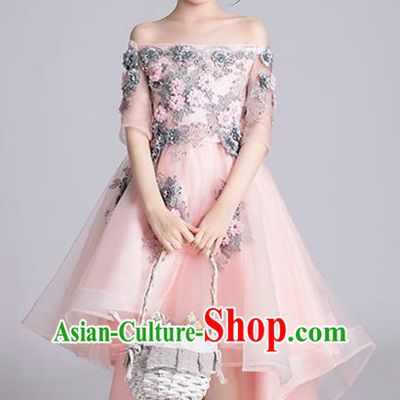 Top Grade Stage Show Baby Princess Pink Dress Children Girls Birthday Costume Compere Flat Shoulder Full Dress