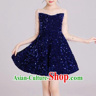 Top Grade Stage Show Royalblue Short Dress Children Girls Birthday Costume Compere Full Dress