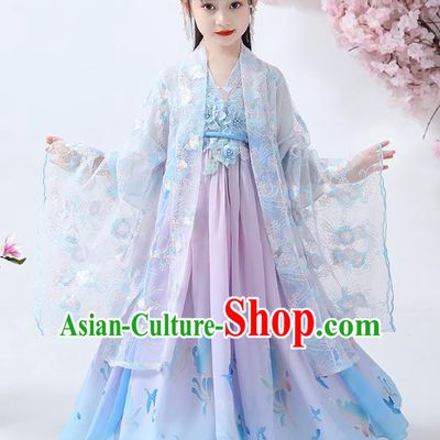 Chinese Traditional Hanfu Dress Ancient Princess Costumes Stage Show Girl Apparels Cape Blouse and Pink Skirt for Kids