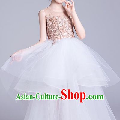Top Grade Stage Show Princess White Dress Girls Birthday Costume Children Compere Veil Full Dress