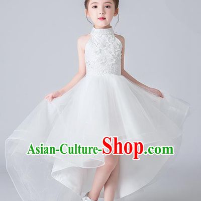 Professional Stage Show White Bubble Dress Girls Birthday Costume Children Top Grade Compere Veil Trailing Full Dress